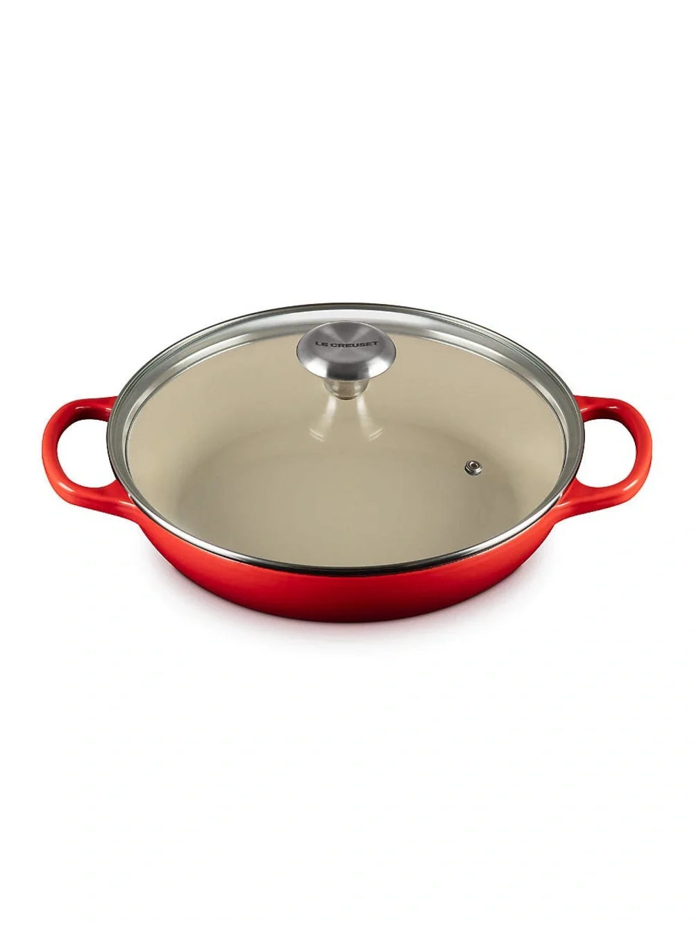LE CREUSET ENAMELED CAST IRON BRAISER GLASS LID 2.25 QT CERISE RED NEW NO BOX